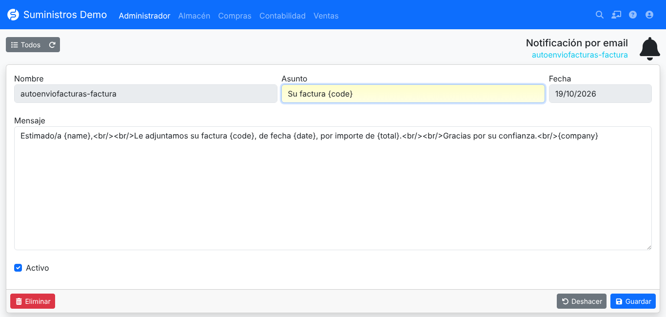 Plantilla del email