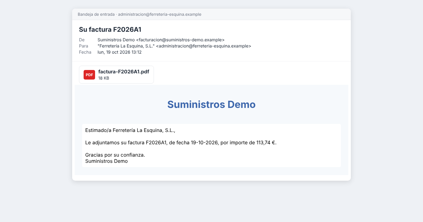 Email recibido por el cliente